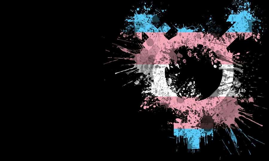 Transgender flag in splatter art style on black background — Trans Wallpaper
