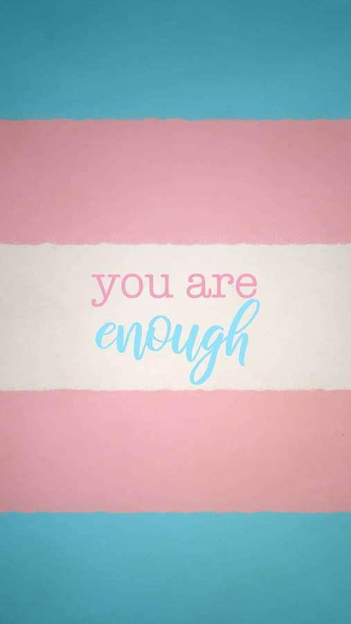 Trans flag with the message you are enough in pink and blue cursive. — Trans Pride Picture