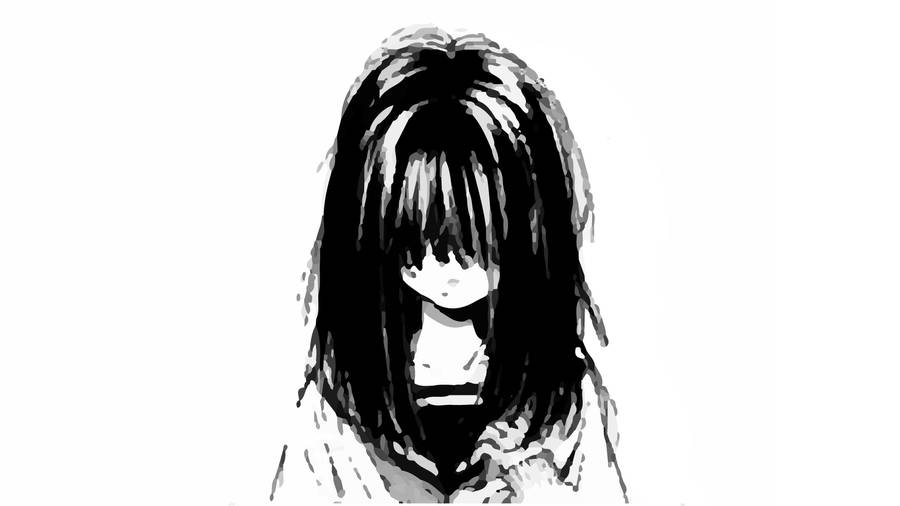 Trauriges Anime Mädchen Schwarz Und Weiß Wallpaper