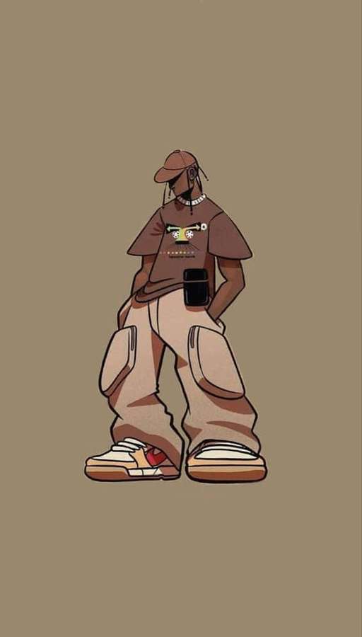 Cartoon character in streetwear posing with hands in pockets. — Travis Scott Cartoon Wallpaper