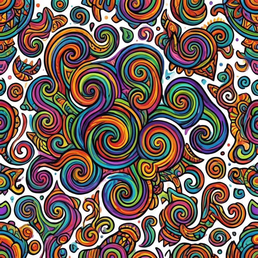 Rainbow swirling tribal pattern on white, psychedelic style. — Tribal pattern Picture