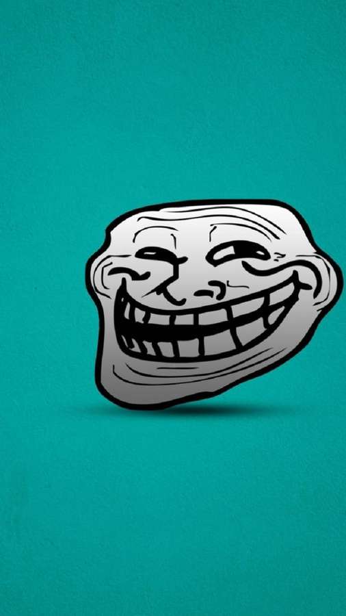 Ein Cartoon-Trollgesicht mit breitem Grinsen und zusammengekniffenen Augen auf türkisfarbenem Hintergrund. — Troll Face Bilder