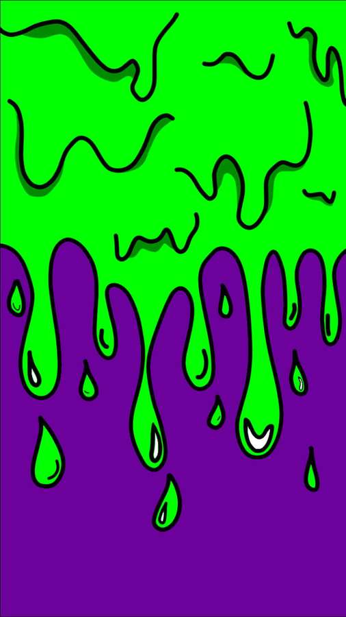 Grüner Schleim tropft im Cartoon-Stil über einen violetten Hintergrund. — Tropfend Wallpaper