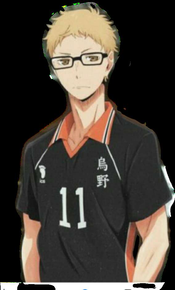 Anime boy with glasses in black volleyball jersey with number 11. — Tsukishima Background