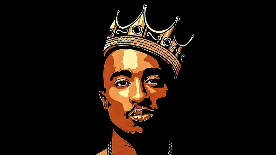 Tupac Shakur wearing a golden crown in a stylized illustration. — Tupac Aesthetic Wallpaper