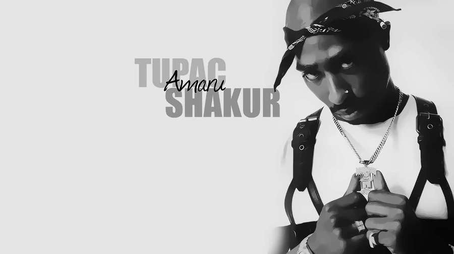 Tupac Shakur in black and white portrait holding a chain necklace. — Tupac Background