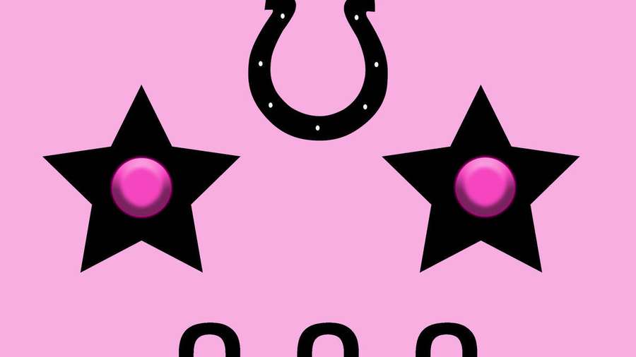 Estrelas pretas com gemas rosa e uma ferradura sobre fundo rosa. — Tusk Papéis de Parede