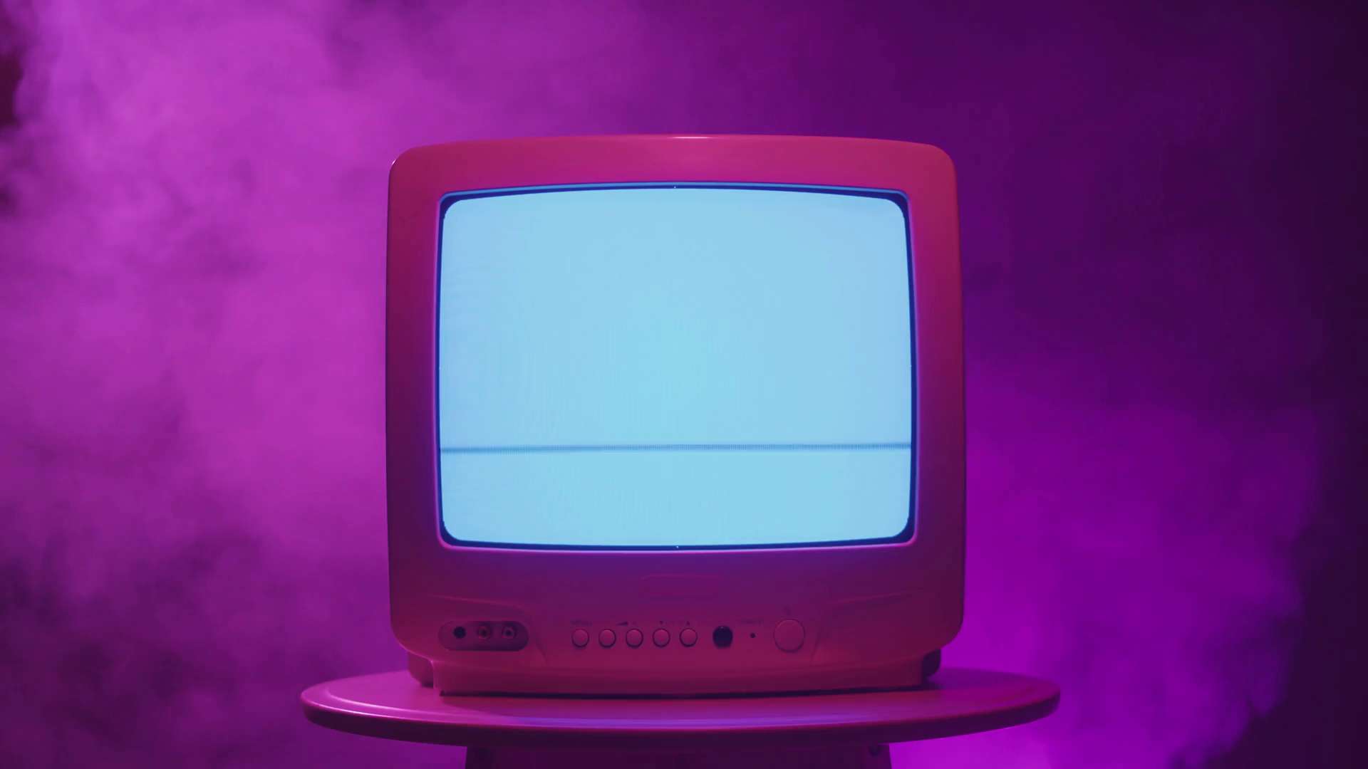 Vintage CRT television with blank screen in purple smoke-lit studio. — Tv PNG