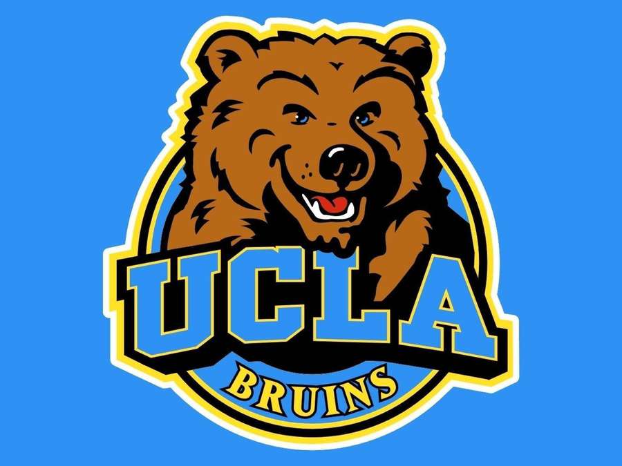 UCLA Bruins Logo mit einem lächelnden braunen Bären-Maskottchen. — Ucla Hintergrundbild