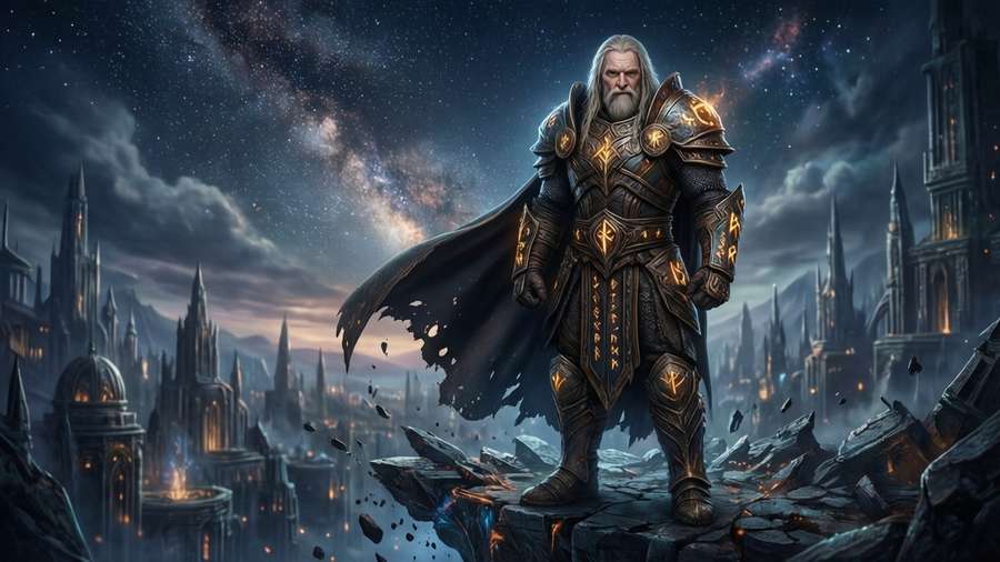 Epic wallpaper of Uldren Sov at the edge of the Dreaming City with star field background. — Uldren Sov Wallpaper