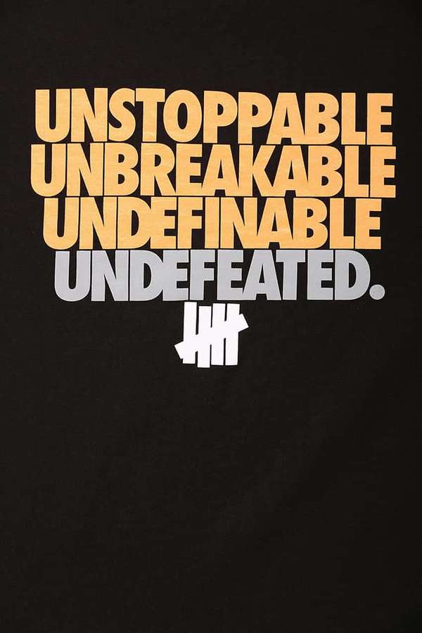Black t-shirt with bold orange and white motivational text and logo. — Undefeated Wallpaper