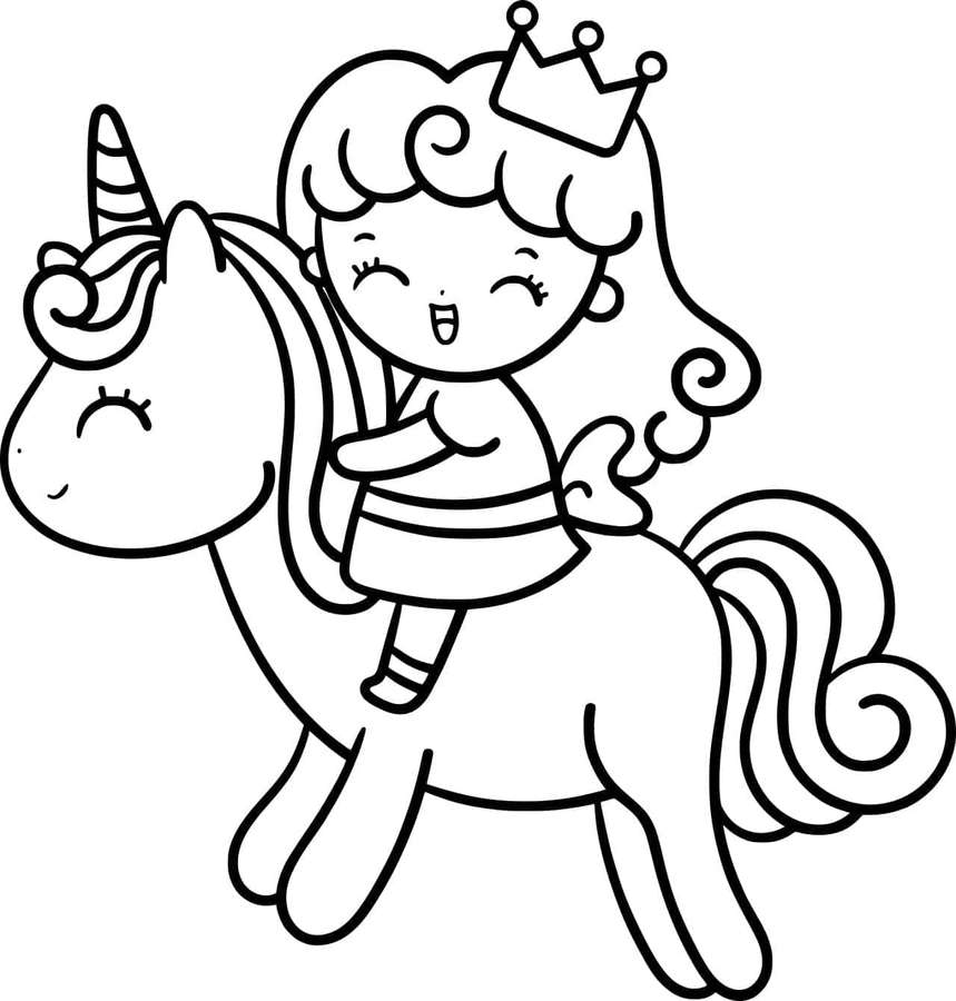 Uma princesa sorridente usando uma coroa monta um unicórnio com olhos fechados e um chifre listrado. — Unicórnio Papéis de Parede