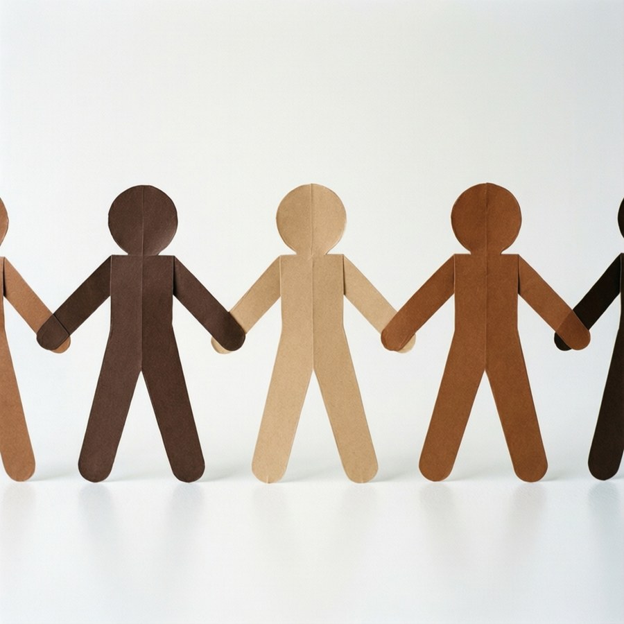 Paper dolls of different skin tones holding hands representing unity — Unity Wallpaper