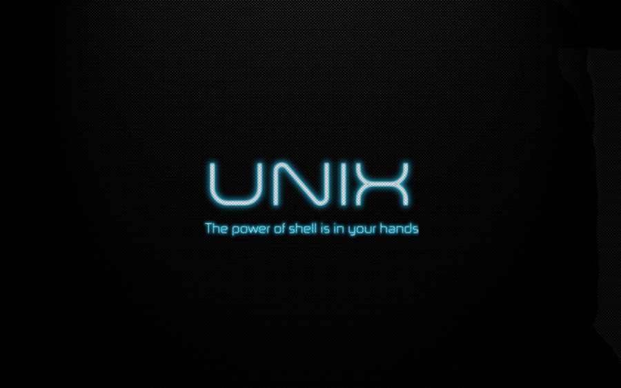 Glowing blue UNIX logo with tagline on dark background. — Unix Background