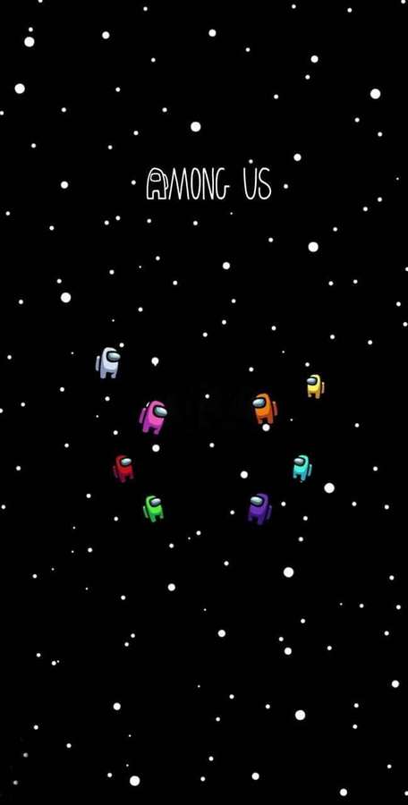 Among Us-Spielfiguren schweben in sternenklarem Weltraum mit Titeltext. — Unter Uns Galaxy Bild Wallpaper