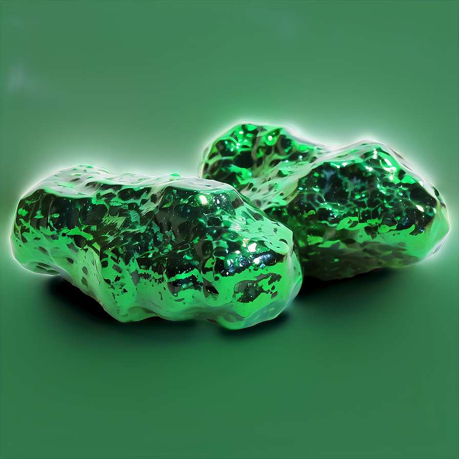 Two glowing green crystalline rocks with bubbling surface textures. — Uranium PNG
