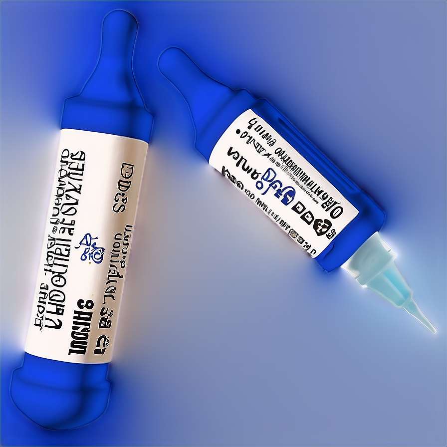 Two blue baby bottles with reversed labels on a blue gradient background. — Vaccine PNG