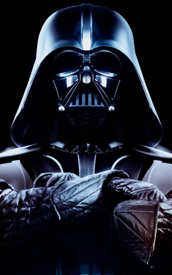 Darth Vader in schwarzer Rüstung mit glühenden Augen und verschränkten Armen. — Vader Bilder