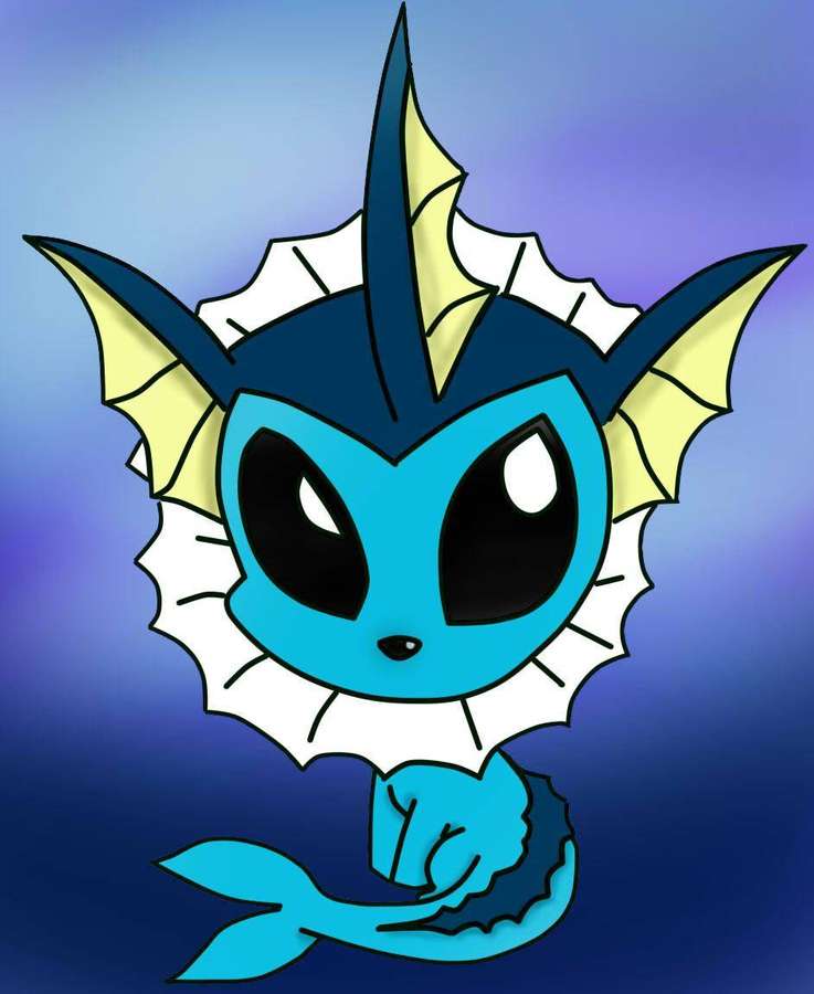 A cute blue cartoon fish with yellow fins and large black eyes. — Vaporeon Wallpaper