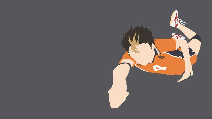 Anime volleyball player diving in orange jersey on gray background — Vector Wallpaper