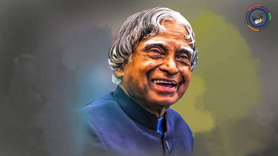 A.P.J. Abdul Kalam sorrindo em uma kurta azul com fundo abstrato. — Homem velho Papéis de Parede