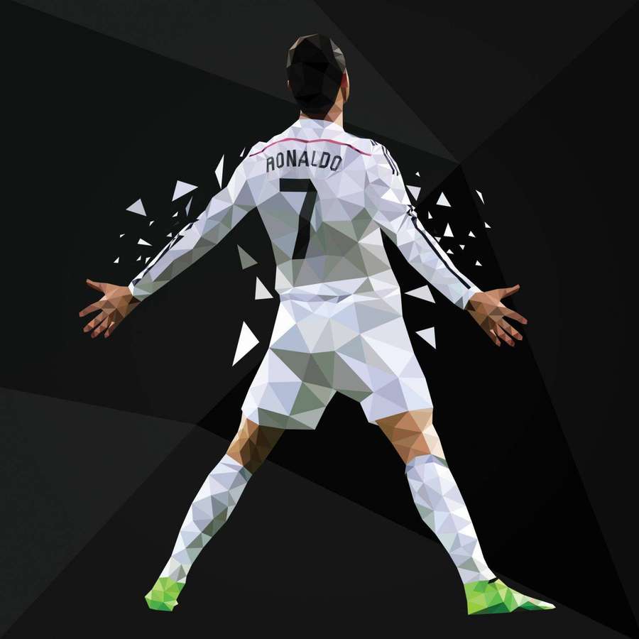 Low-Poly-Fußballspieler mit Trikot Nummer 7 und ausgebreiteten Armen. — Vieleck Wallpaper