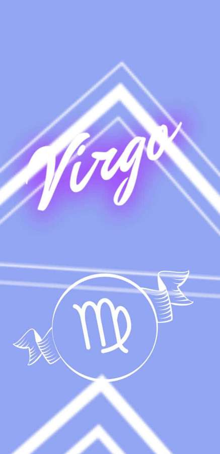 Virgo zodiac symbol with neon text on blue gradient background. — Virgo Aesthetic Wallpaper