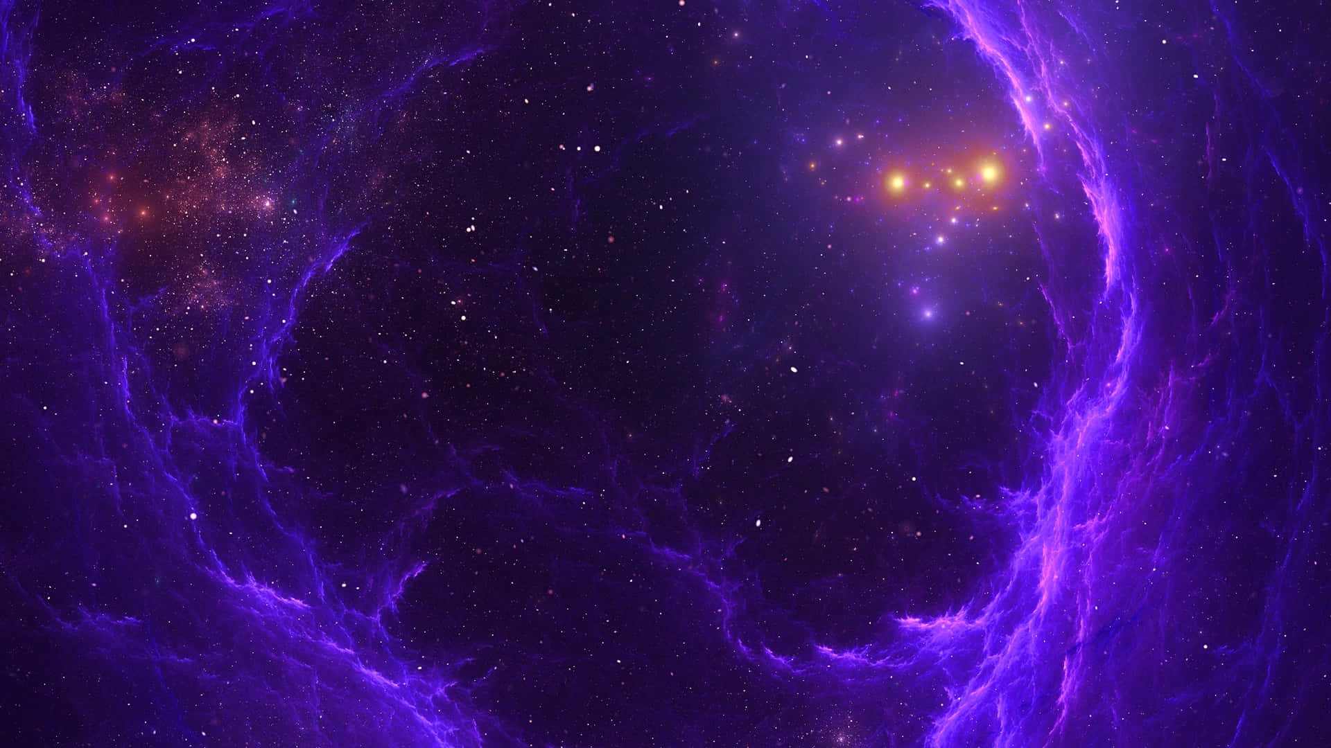 Lila kosmisk nebulosa med glödande orange stjärnor i djup rymd. — OGILTIG bakgrund Bakgrundsbilder