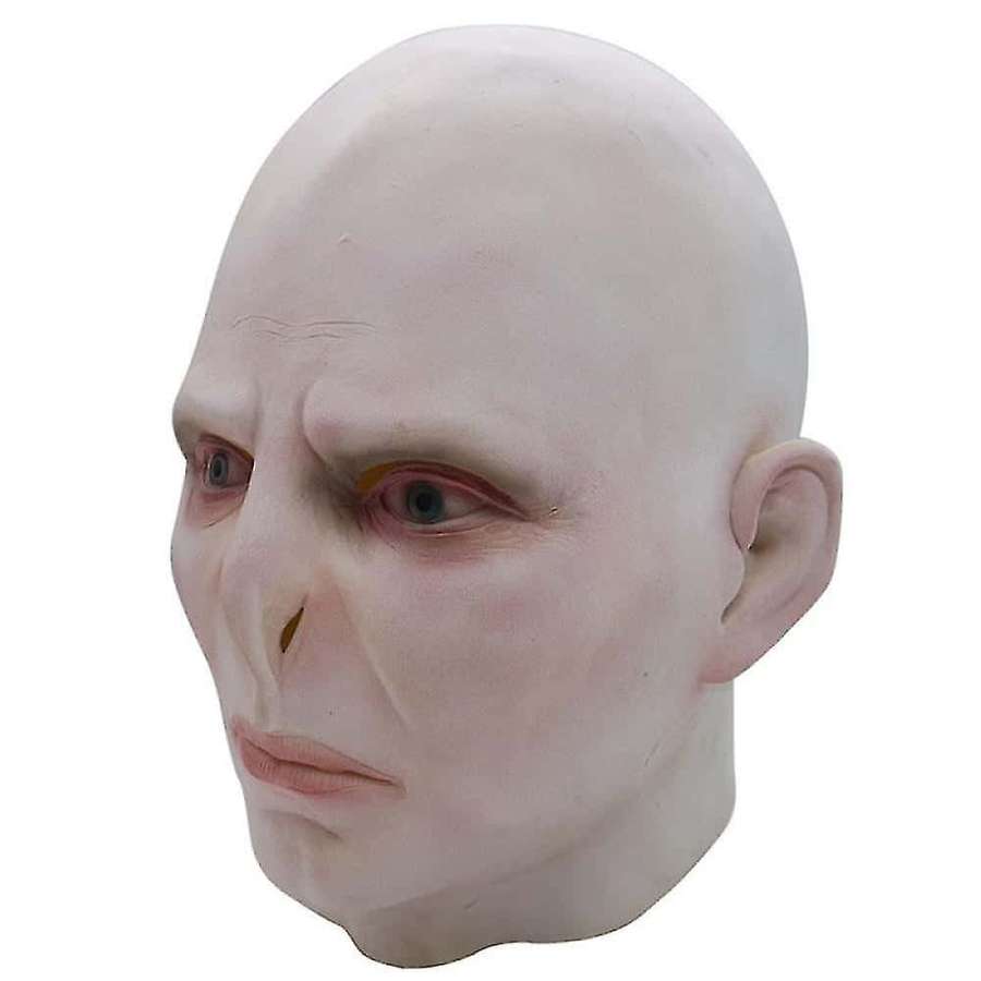 Eine kahle Latex-Horror-Maske mit intensiven blauen Augen und einem grimmigen Ausdruck. — Voldemort Bilder