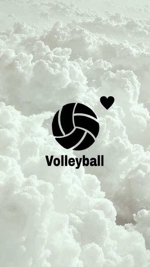 Icono de voleibol negro con corazón sobre nubes blancas esponjosas. — Voleibol Fondos de pantalla