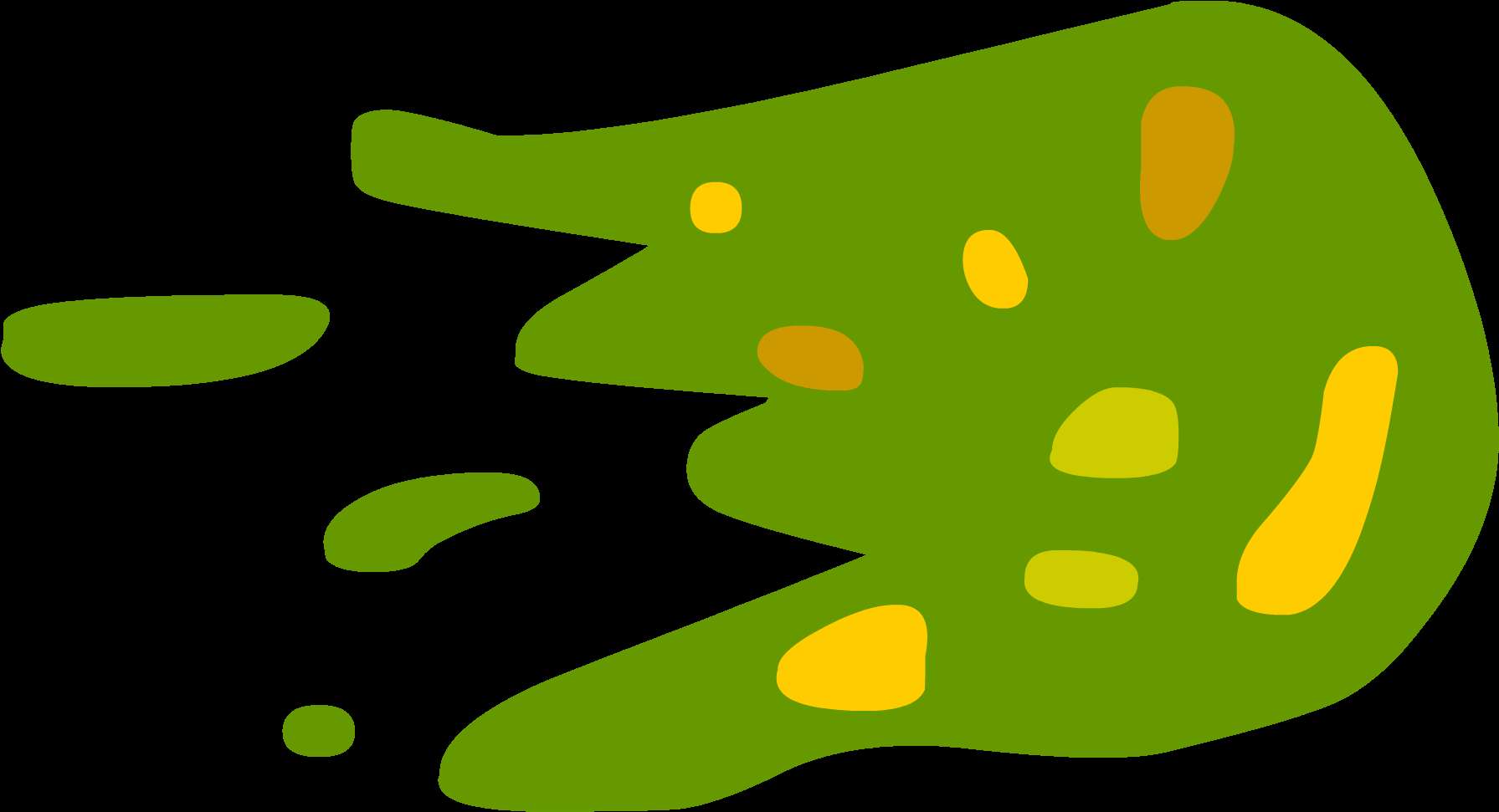 Green slime with yellow spots splatters on black background — Vomit PNG