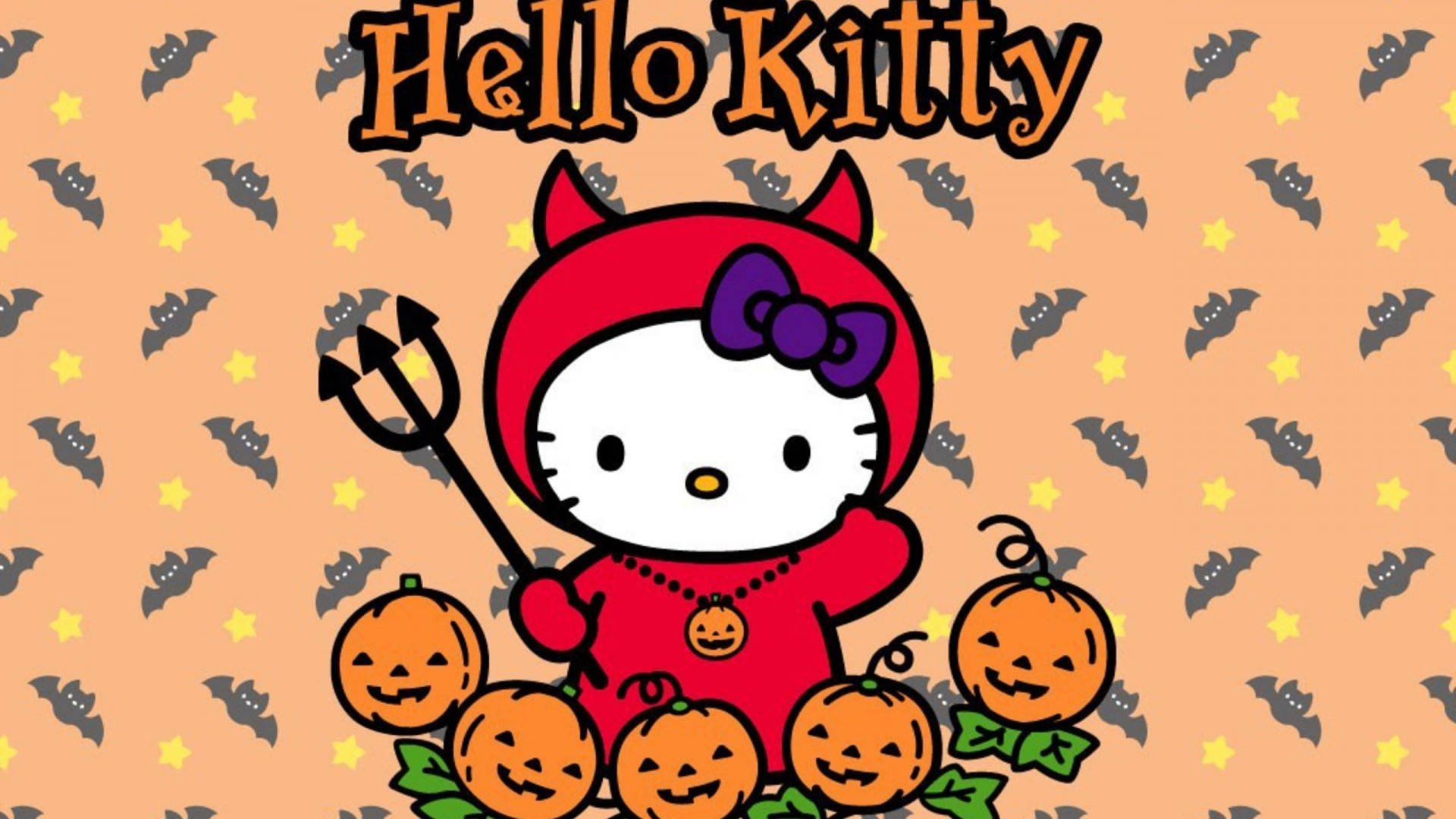 Hình nền Hello Kitty lễ Halloween sẽ đem lại cho bạn nhiều giây phút thư giãn và cảm giác thú vị. Với các hình ảnh màu đen, trắng, cam vàng huyền bí kết hợp với chú mèo xinh xắn, đây là một lựa chọn tuyệt vời cho mùa Halloween.