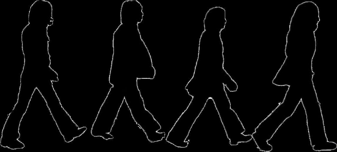 Four walking human silhouettes in a row against black background — Walking PNG