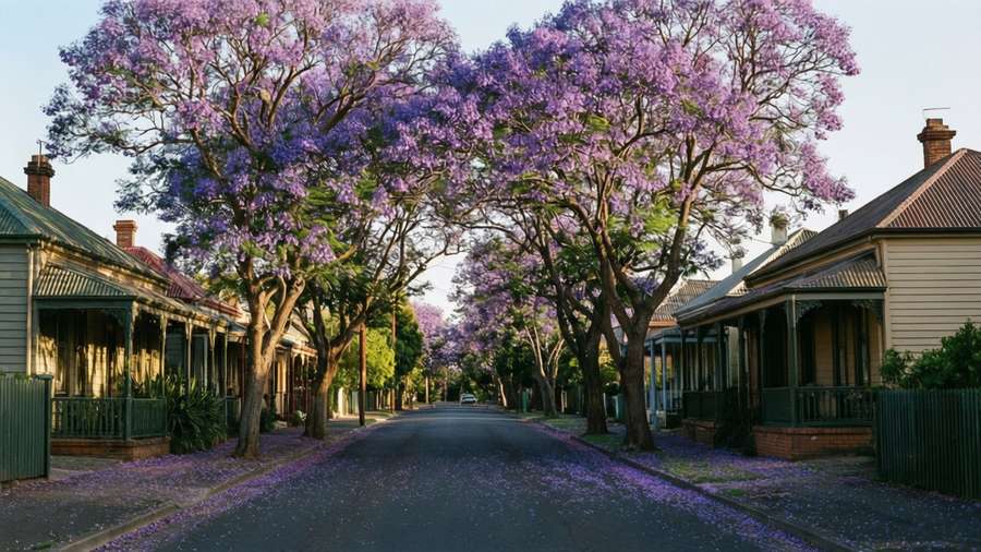 A charming heritage street in Warrnambool with jacaranda trees in bloom. — Warrnambool Wallpaper