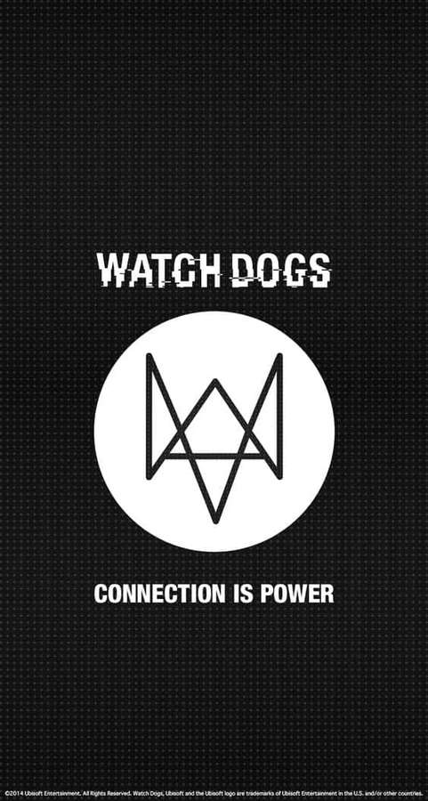 Watch Dogs logo with connection is power slogan on black textured background — Watch Dogs iPhone Wallpaper