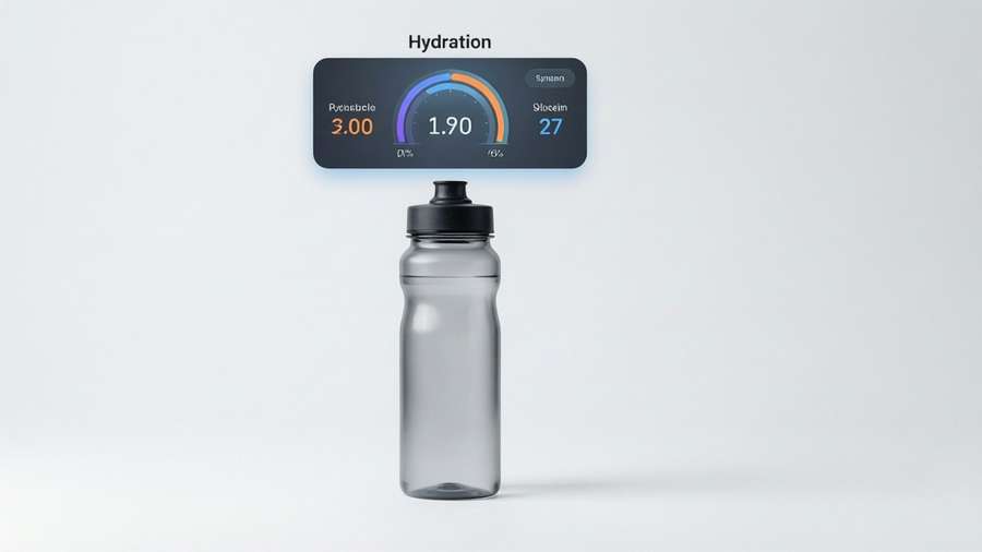 Flat design hydration stats floating above a bottle for apps. — Water Tracker Picture