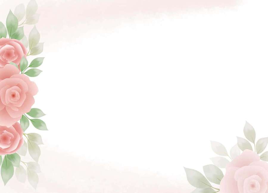 Pink roses and green leaves in watercolor style frame the corners of a light background. — Wedding Frame Wallpaper