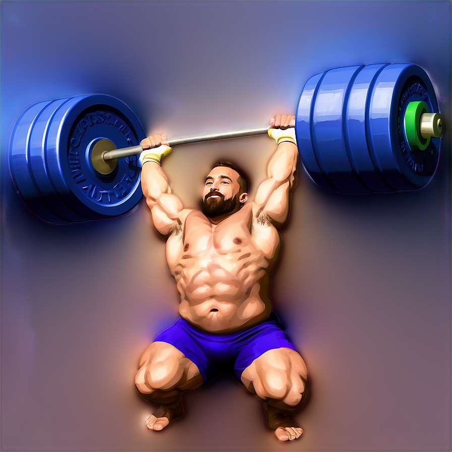A bearded man lifting a blue barbell during a bench press workout. — Weightlifting PNG