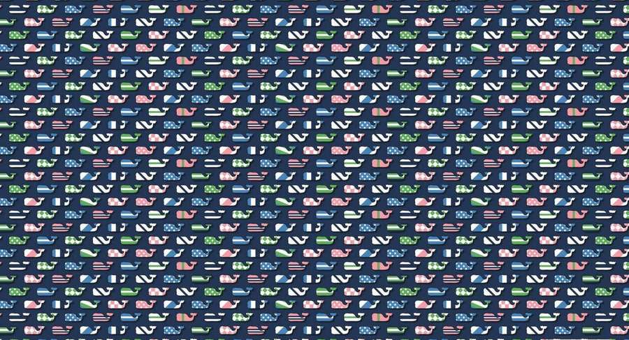 Sich wiederholendes Muster aus bunten stilisierten Walen auf dunkelblauem Hintergrund. — Weinreben Wallpaper