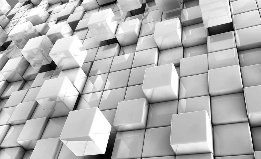 Abstract 3D wall of white cubes with shadows and highlights — White Abstract Background
