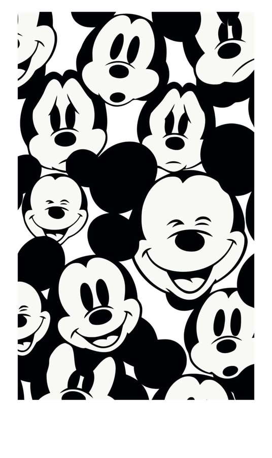 Black and white pattern of smiling Mickey Mouse faces in various expressions. — White Mickey Mouse Wallpaper