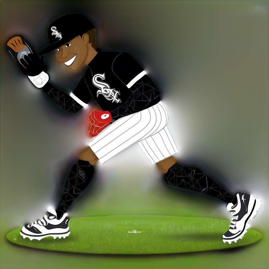 Baseball pitcher in Sox uniform crouching on green field with glowing effects. — White Sox Wallpaper