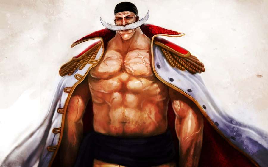 Anime character with long white mustache and red cape standing confidently. — Whitebeard Wallpaper