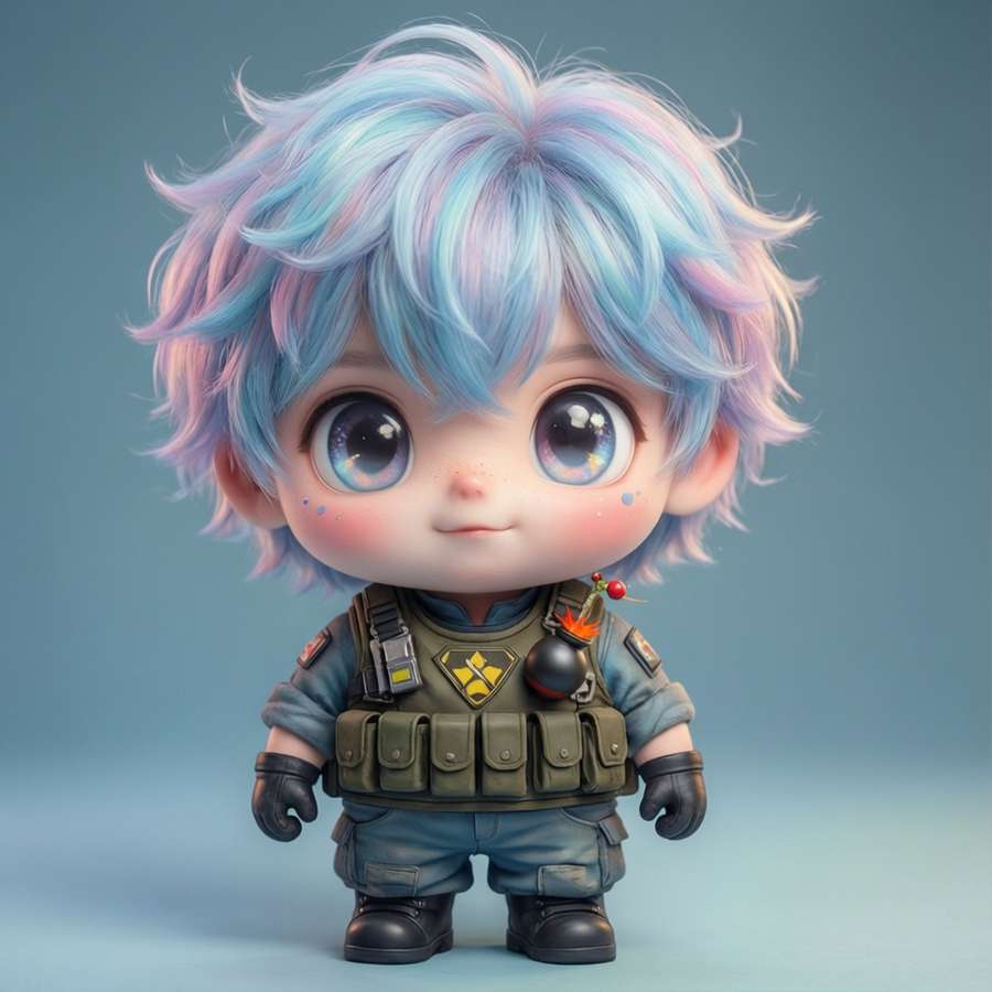 Whitty in chibi style with cute bomb vest and pastel colors — Whitty Fnf Wallpaper