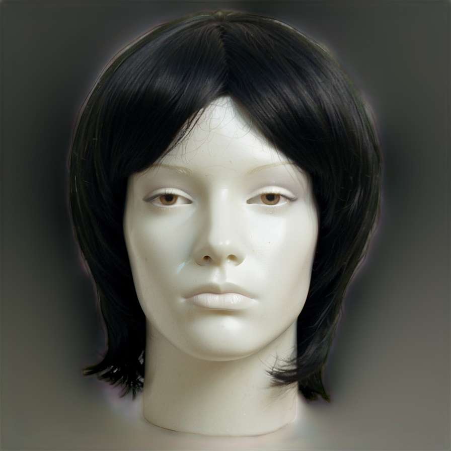 Mannequin head wearing a black bob wig with straight bangs. — Wig PNG