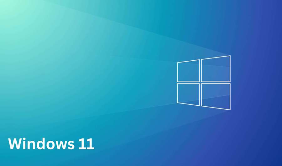 Windows 11-Logo mit weißem Umriss auf blauem Farbverlaufshintergrund — Windows 11 Bilder