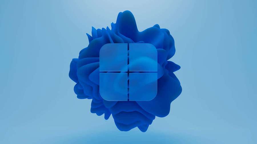 Flor abstracta azul con logotipo de Windows en el centro — Windows 12 Fondos de pantalla
