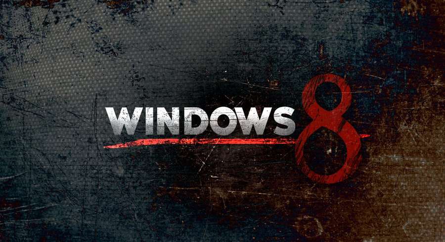 Windows 8 logo with distressed texture and red underline on dark background. — Windows 8 Background