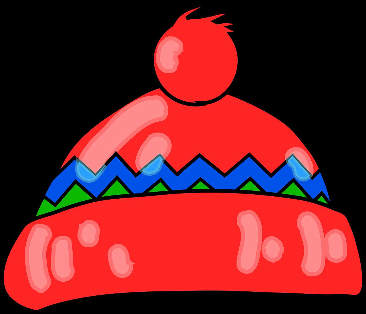 Red cartoon beanie with blue green zigzag trim and pom pom. — Winter PNG
