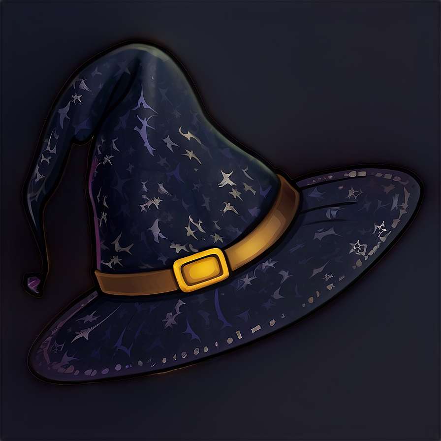 A magical witch hat with stars and gold buckle on dark background. — Witch Hat PNG